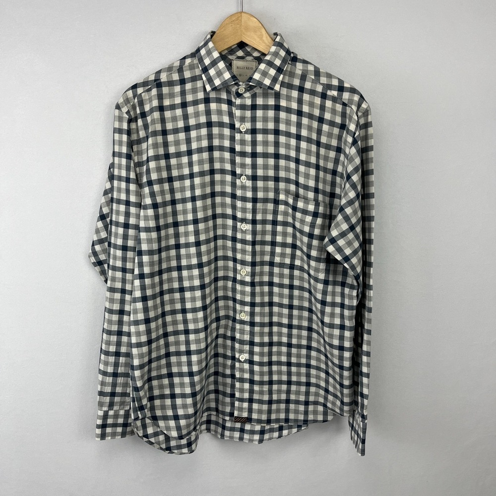 Billy Reid Standard Fit Blue Gray Gingham Check Shirt Sz M Italy - Picture 2 of 14